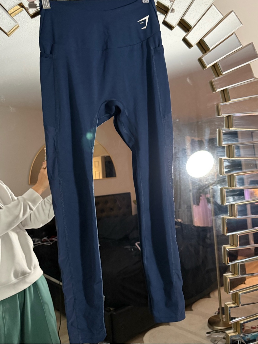 Gymshark Navy Blue High-Rise Performance Leggings with Side Pockets